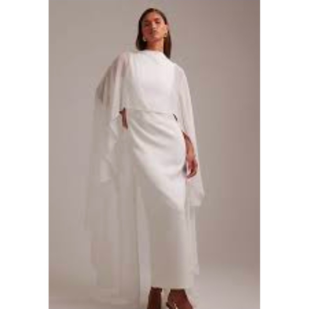 ASOS DESIGN Wedding White Maxi Dress with Sheer Cape Overlay Size US 6 NEW